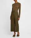 Frame Crop Wide Leg Leather Pants In Rich Military