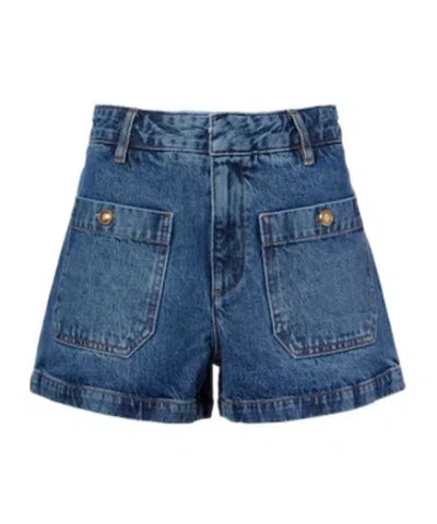 Frame Button-embellished Patch-pocket Shorts In Blue