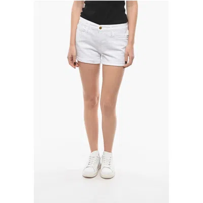 Frame Cuffed Hem Lecutoff Shorts With Golden Button In White