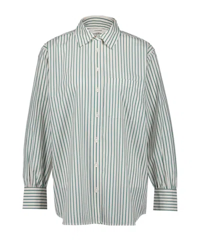 Frame Cutaway Collar Vertical Stripes Shirt In White