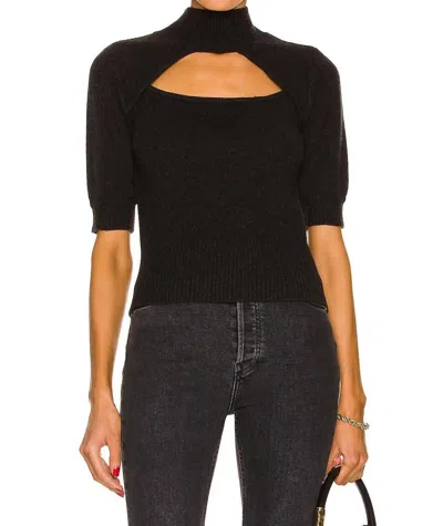 Frame Cutout Turtleneck Sweater In Charcoal Heather In Black