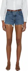 Frame Dare Short Frayed Hem Jean Shorts In Habit In Blue