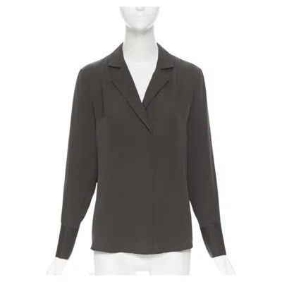Pre-owned Frame Dark Moss Green 100% Silk Spread Collar Popover Shirt Blouse Xs