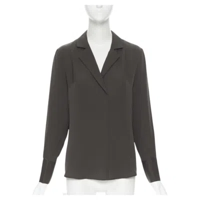 Pre-owned Frame Dark Moss Green 100% Silk Spread Collar Popover Shirt Blouse Xs