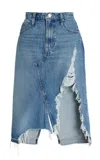 Frame Deconstructed Frayed Denim Skirt In Blue