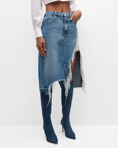 Frame Deconstructed Frayed Denim Skirt In Salem