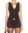 Frame Deep V Tank Top In Chocolate Brown In Black