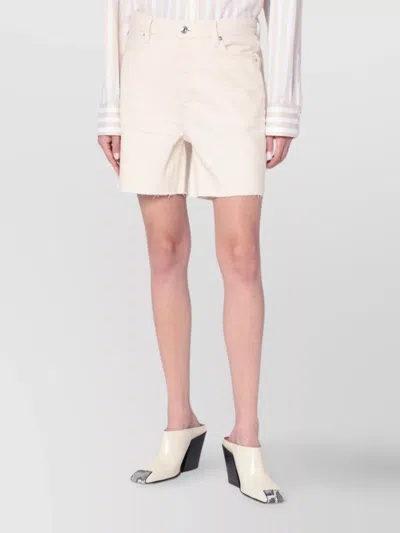 Frame Denim Bermuda Shorts With Back Pockets And Frayed Hem In White