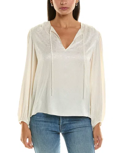 Frame Denim Cinched Sleeve Silk Blouse In White