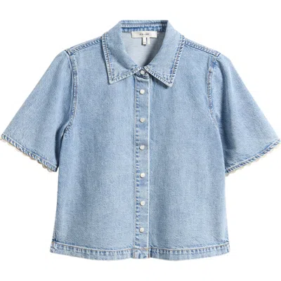 Frame Denim Crochet Trim Button-up Top In Blue
