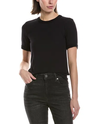 Frame Denim Crochet Trim T-shirt In Black