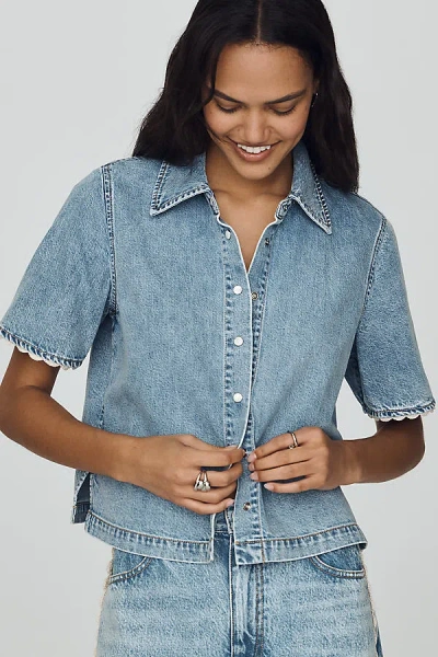 Frame Denim Crochet Trimmed Sleeve Top In Blue