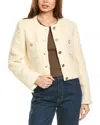 Frame Denim Cropped Button Front Wool-blend Jacket In Beige