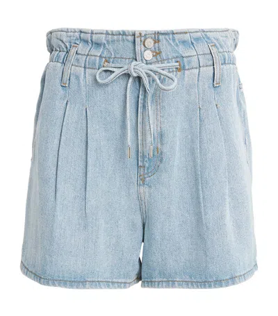 Frame Pleated Denim Shorts In Blue