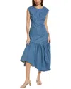 Frame Gathered Tier Hem Dress Eugenia Denim In Blue
