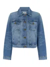Frame Light Blue Crop Jacket With Branded Button In Cotton Denim Woman In Blu