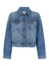 Frame Light Blue Crop Jacket With Branded Button In Cotton Denim Woman In Blu