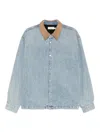Frame Suede Collar Denim Overshirt In Blue