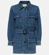 Frame Safari Belted Denim Jacket In Blue