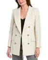 Frame Womens Cream Multi Double-breasted Peak-lapel Regular-fit Cotton And Linen-blend Blazer In White