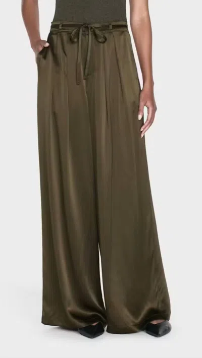 Frame Denim Long Silk Trouser Pants In Rich Military