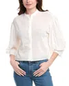 Frame Stripe Oversize Cotton Button-up Shirt In White