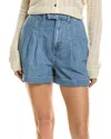 Frame Pleated Wide Cuffed Denim Shorts