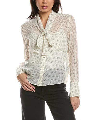 Frame Denim Polka Dot Modern Tie Blouse In Neutral