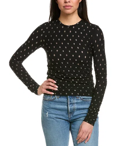 Frame Denim Puckered Stretch Top In Black