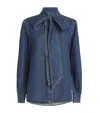 Frame Womens Babydoll The Secretary Pussy-bow Denim Blouse In Blue