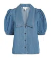 Frame Womens Starlet Short-sleeved Button-through Denim-blend Blouse In Blue