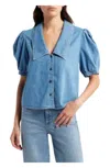 Frame Womens Starlet Short-sleeved Button-through Denim-blend Blouse In Multi