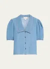 Frame Womens Starlet Short-sleeved Button-through Denim-blend Blouse In Starlet
