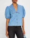 Frame Womens Starlet Short-sleeved Button-through Denim-blend Blouse In Starlet
