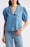 Frame Womens Starlet Short-sleeved Button-through Denim-blend Blouse In Starlet