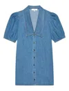 Frame Womens The Sailor Puffed-sleeves Denim-blend Mini Dress Starlet In Blue