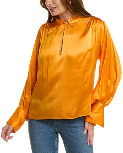 Frame Satin Keyhole Silk Popover Top In Orange