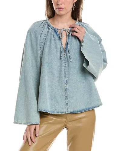 FRAME FRAME DENIM SHIRRED LINEN-BLEND BLOUSE
