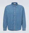 Frame Solid Cotton Blend Denim Button-down Shirt In Blue