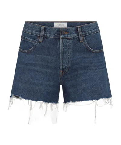 Frame Denim Shorts With Belt Loops In Blue