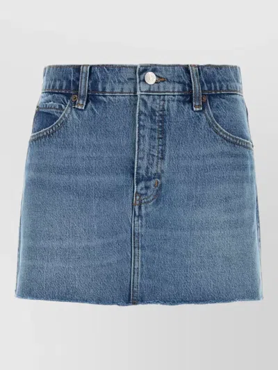 Frame Denim Skirt Frayed Hem Pockets Belt Loops In Blue
