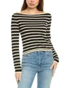 Frame Stripe Square Neck Cotton Sweater In Black