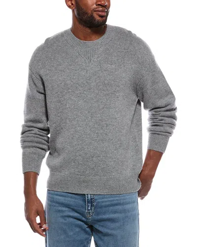 Frame Denim Suede Patch Wool & Cashmere-blend Crewneck Sweater In Gray