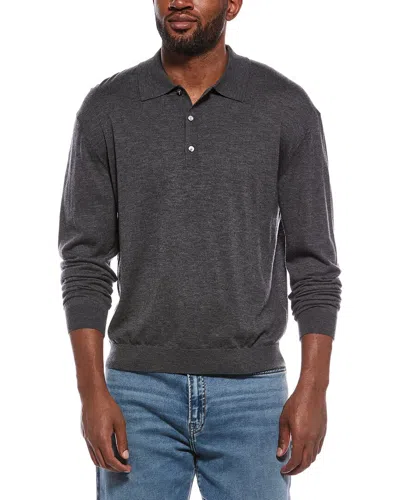 Frame Denim Superfine Wool Polo Sweater In Black