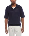 Frame Mesh Short Sleeve Open Collar Polo Sweater In Blue