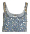 Frame The Champagne Sequin Denim Crop Top In Blue