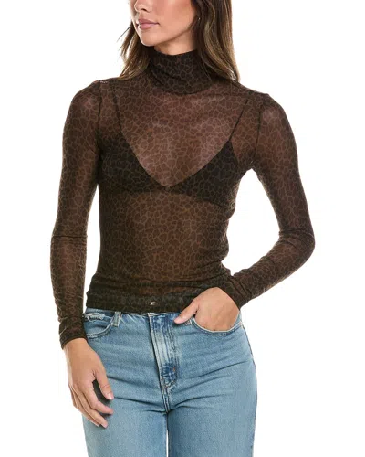 Frame Denim The Mesh Turtleneck Top In Brown