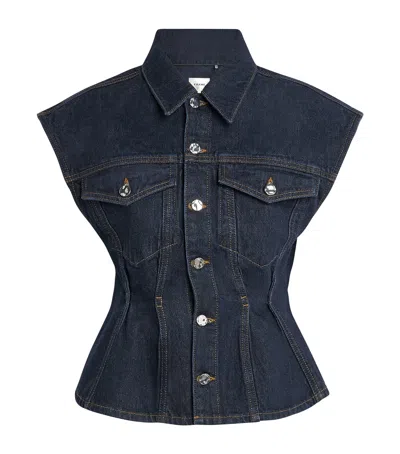 Frame Womens Rinse Nipped Pointed-collar Denim Vest