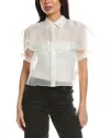 Frame Cape Accent Silk Button-up Shirt In White