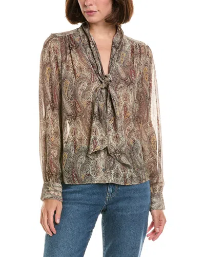 Frame Denim The Paisley Silk Tie Blouse In Multi